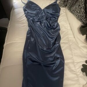 Elegant Blue Satin Dress
